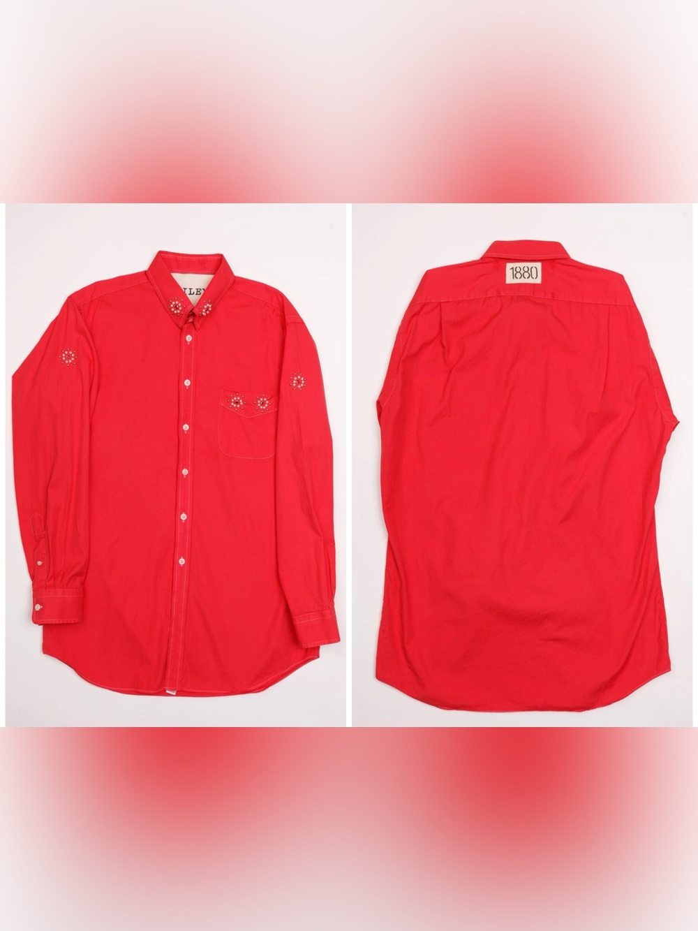 Free People Red Embroidered Button-Down Shirt